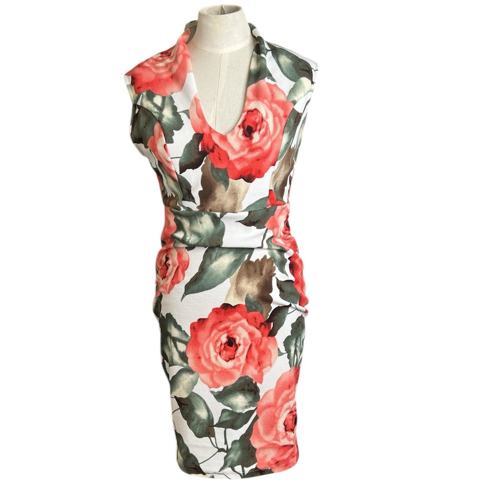 Windsor Orange & Green Floral Midi Dress – Cap Sleeve Bodycon
